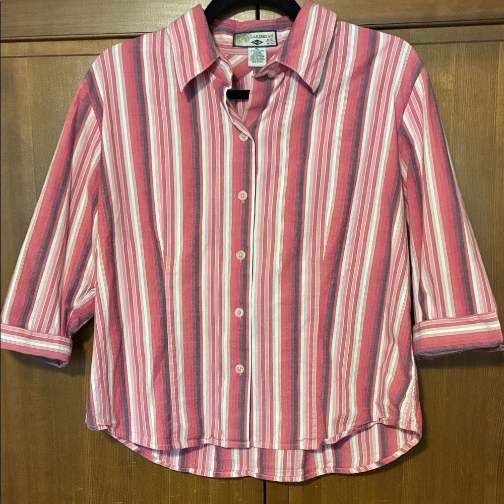 Caribbean Joe Pink and White Striped Shirt